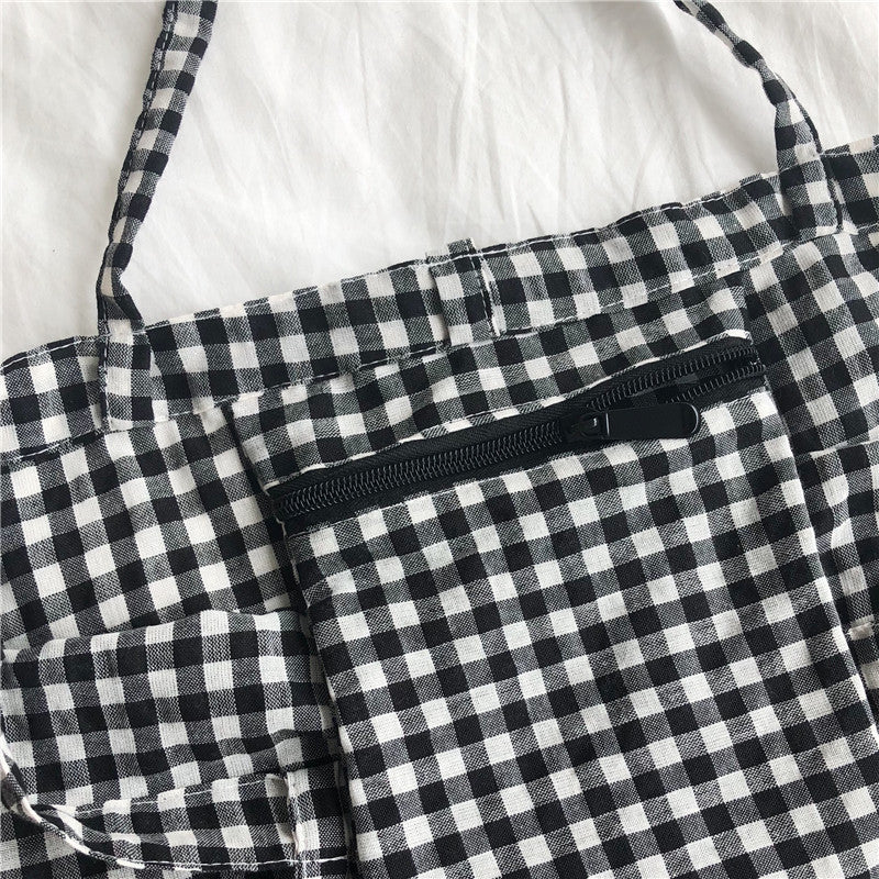 Summer New Red And White Plaid Girl's Heart Lace-up Cloth Bag