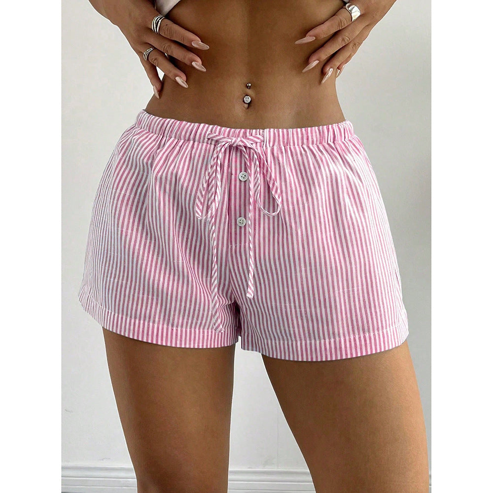 Moderne Stribede Elastiske Casual Shorts Hjemme Løse Slankende