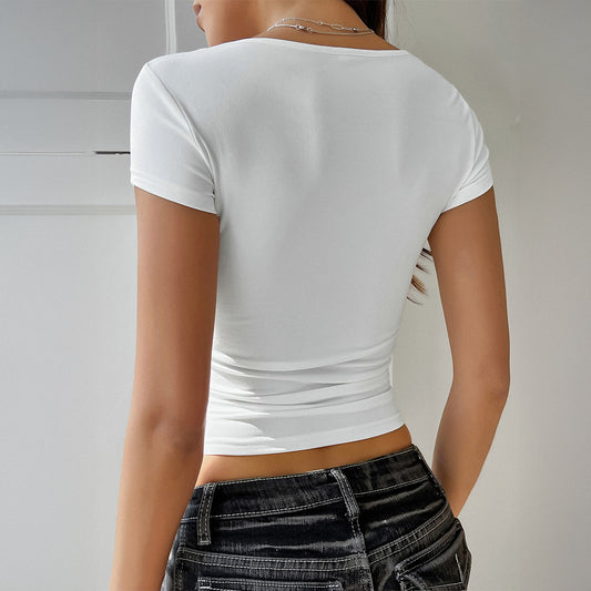 Y2K Chic Lace Short-Sleeve Tank Top In European And American Style