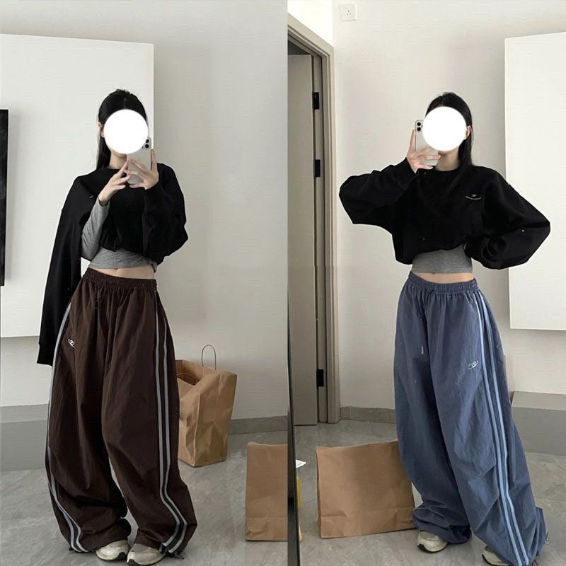 Drawstring Leisure Elastic Waist Multi-color Trousers On Both Sides