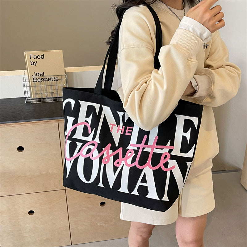 Versatile Texture One-shoulder Large Letter Painted Canvas Bag