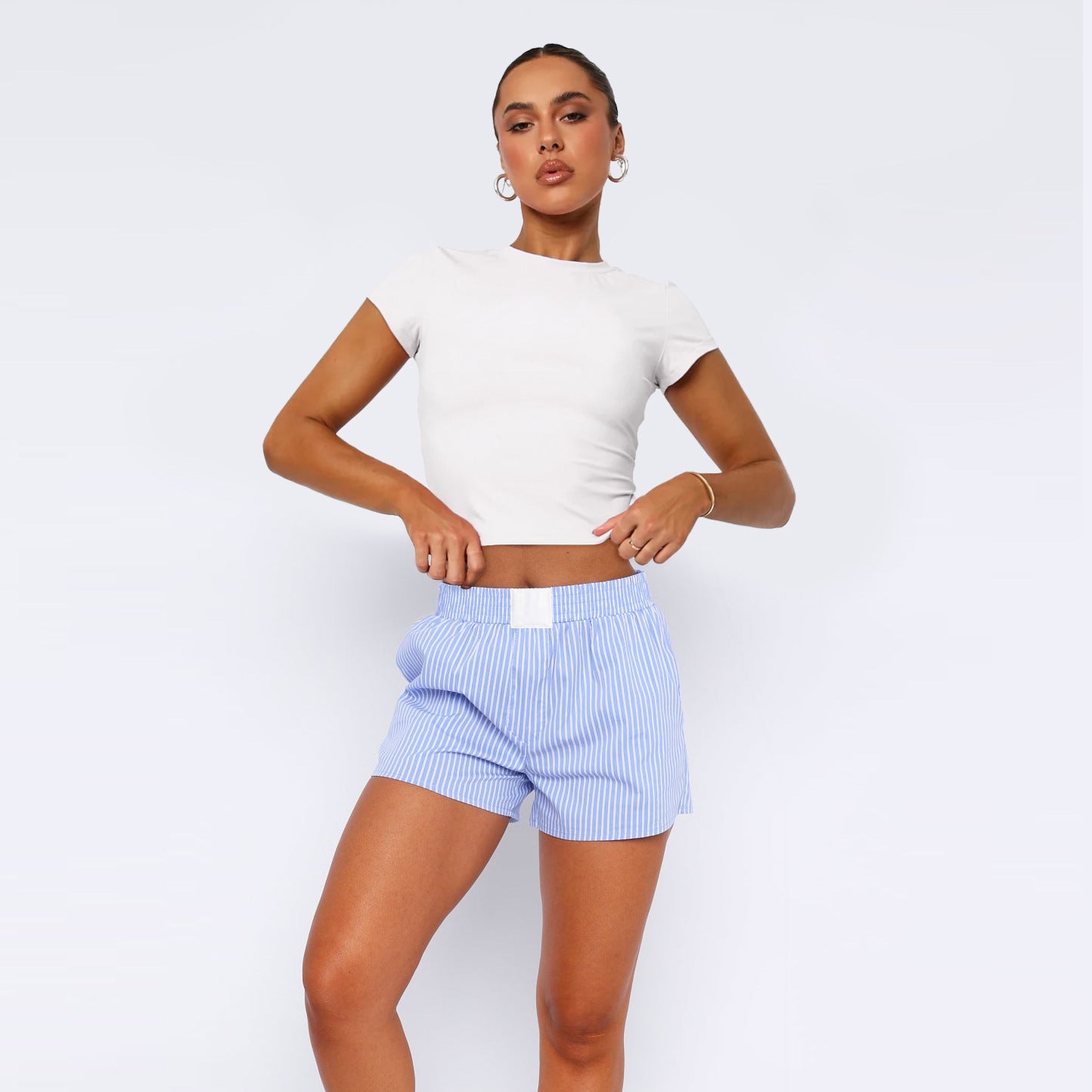 Women's Casual Striped Patchwork Home Shorts