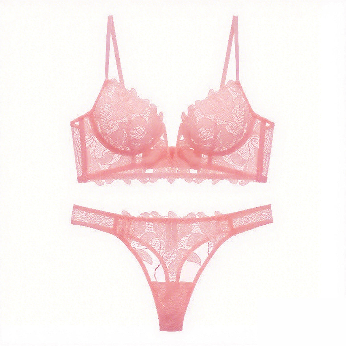European And American Underwear Gathered Deep V Three-dimensional Embroidery Mesh
