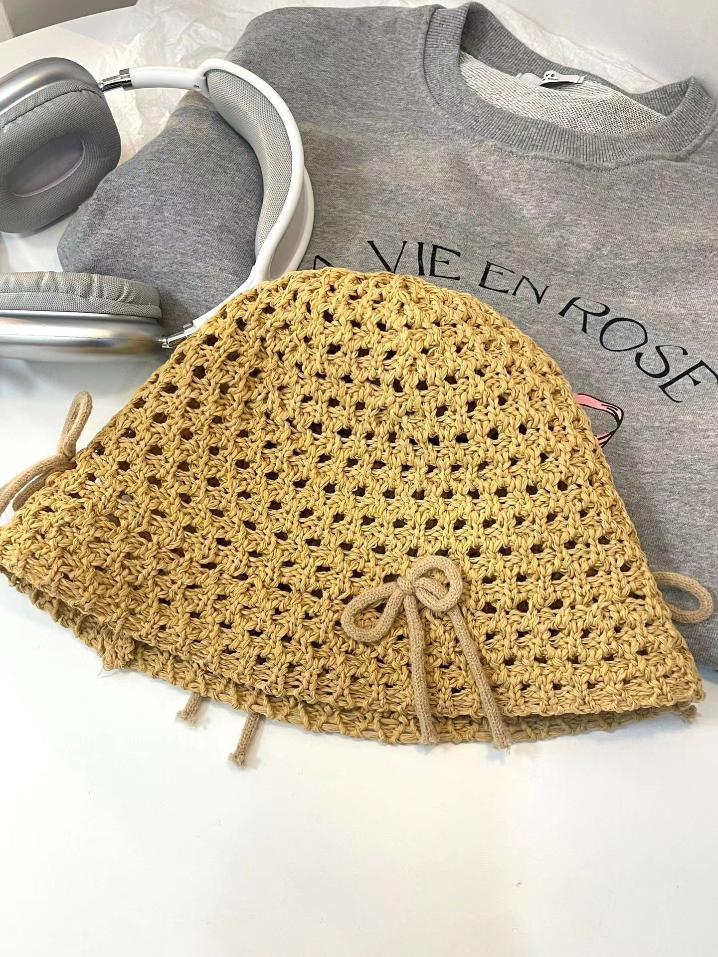 Summer Sun Hat Women's Woven Hollowed Travel Split Cap