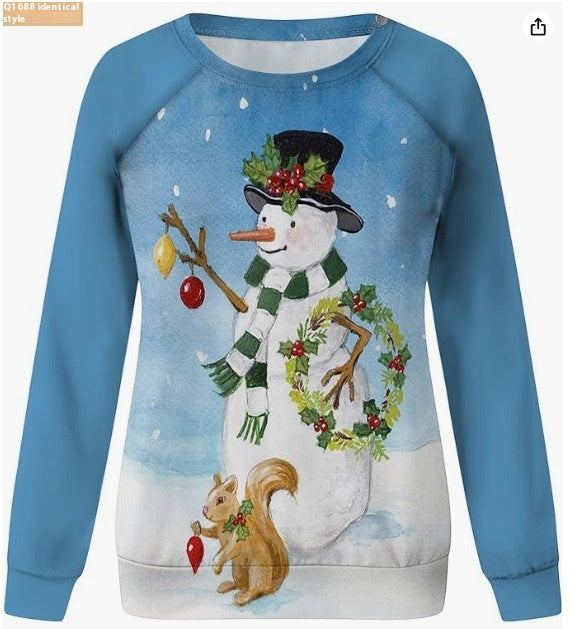 Christmas European And American Women Printed Crew Neck Sweatshirt