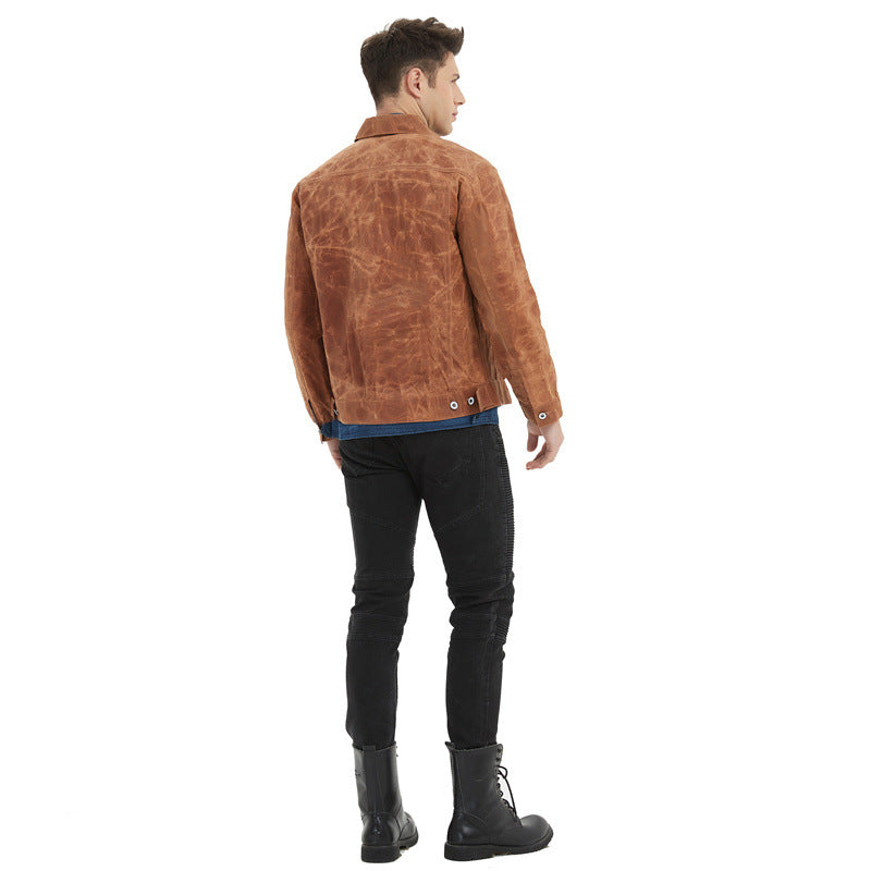 American-style Vintage Huangshi Khaki Canvas Oil Wax Jacket Amekaji Hard Coat