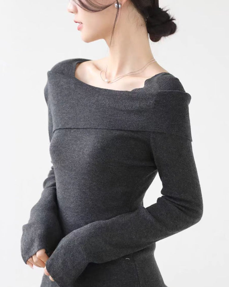 Gentle Temperament One-word Collar Lapel Knitwear Women's Autumn And Winter New Style