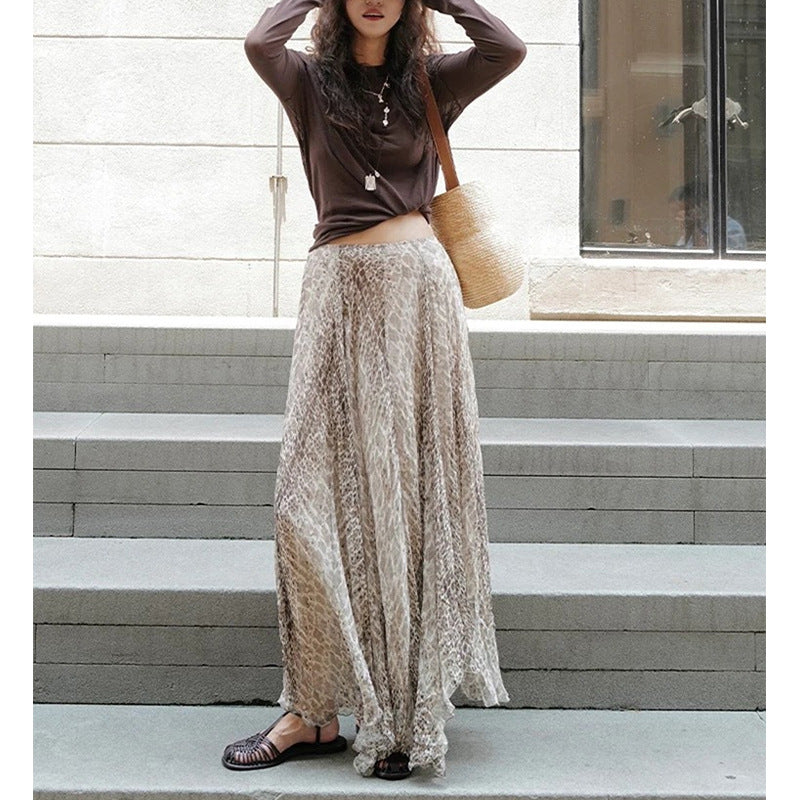 Women's Stylish Western-Style Coffee-Colored Printed Skirt Set