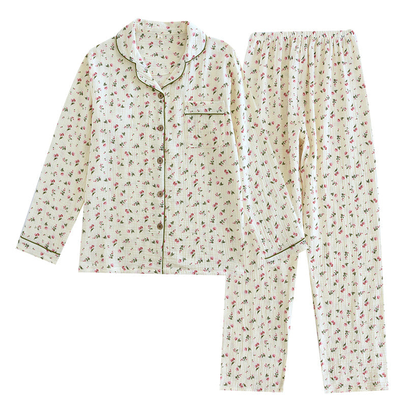 Women's Double-layer Gauze Cardigan Pajamas Suit