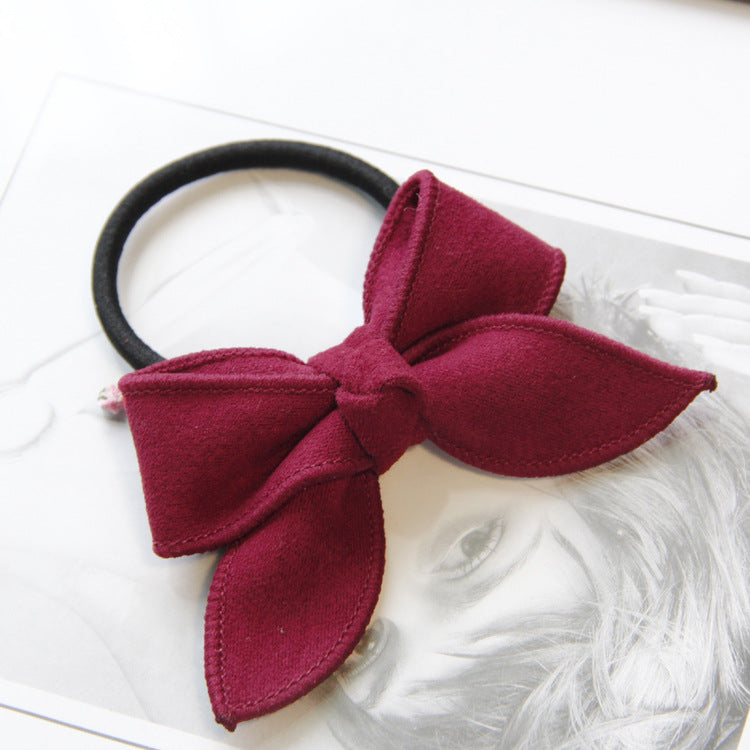 Pure Color Fabric Butterfly Head Rope Suede Bow Hair Rope