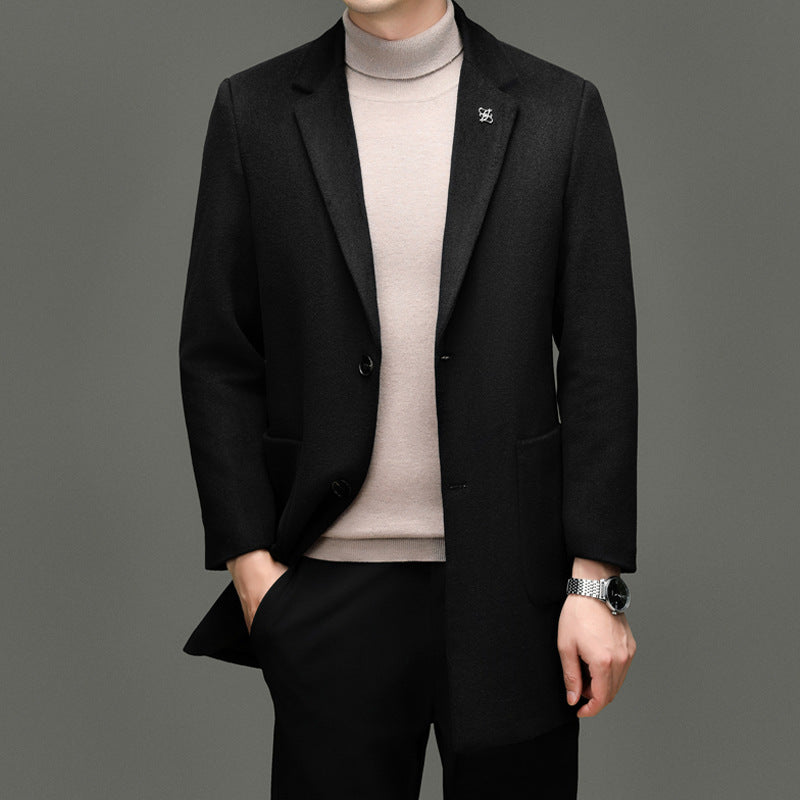 Men's Suit Single-breasted Suit Collar Thickened Business High-end Solid Color Wool Overcoat