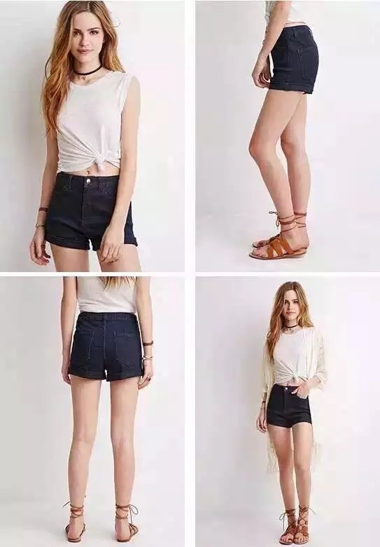 Women's Solid Color High Waist Curl Denim Shorts