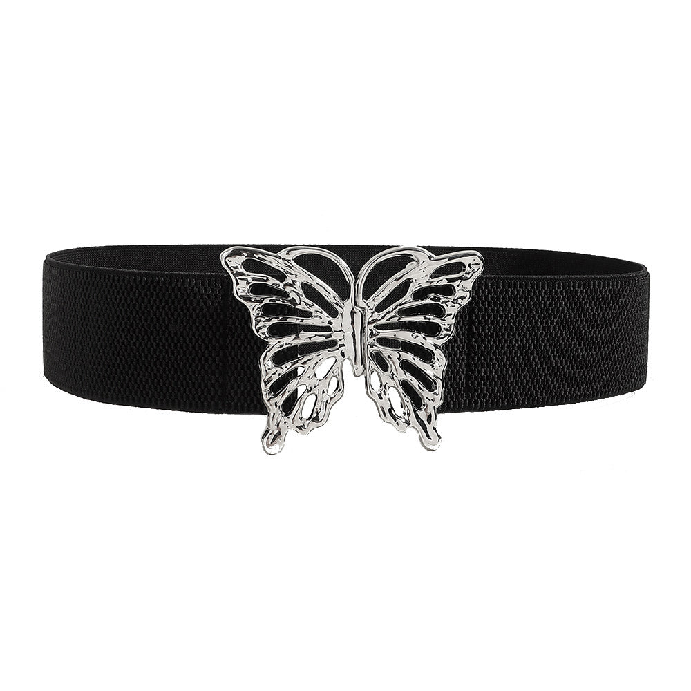 Fashion Women's Butterfly Belt Elastic Elastic Buckle Waist Seal Decorative Shirt Dress Waist Trim