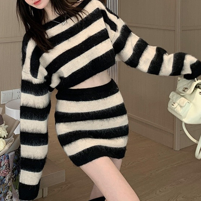 Autumn Winter Design Wool Color-Block Striped Suit