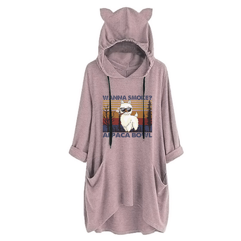 Half Sleeve Cat Ears WANNA SMOKE Cute Sweatshirt