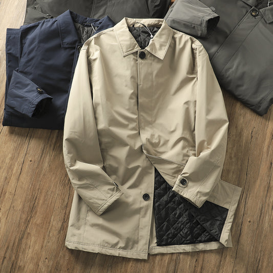 Men's Windproof Waterproof Thickened Thermal Quilted Mid-length Trench Coat