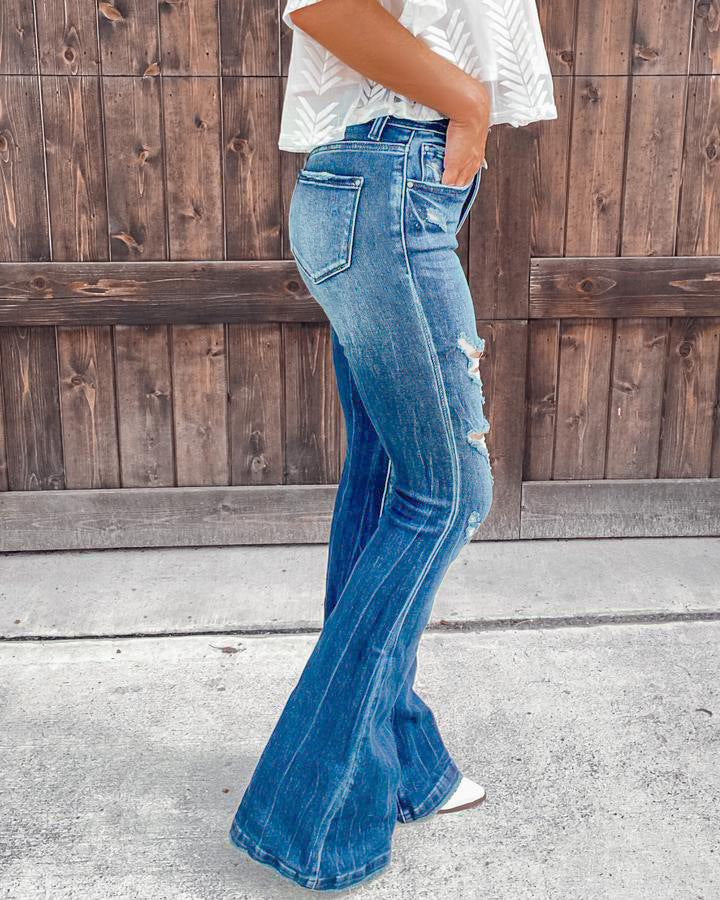 Afslappede højtaljede ripped washed jeans til kvinder