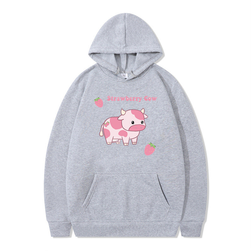 Strawberry Milk Print Langærmet Hættetrøje