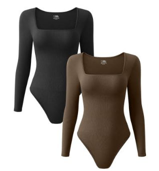 Women's Long Sleeve Square-neck Sexy Siamese Tights