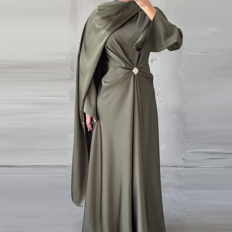New Irregular-knit Waist-cinching Green French-style Elegant Maxi Dress