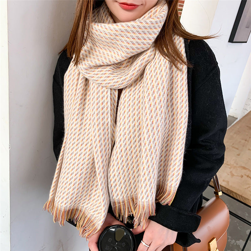 European And American Cashmere Warm Tassel Shawl Thickened Scarf