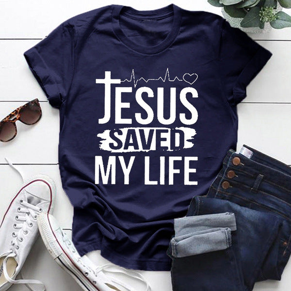 Loose Casual Solid Color Printed Short Sleeve T-shirt