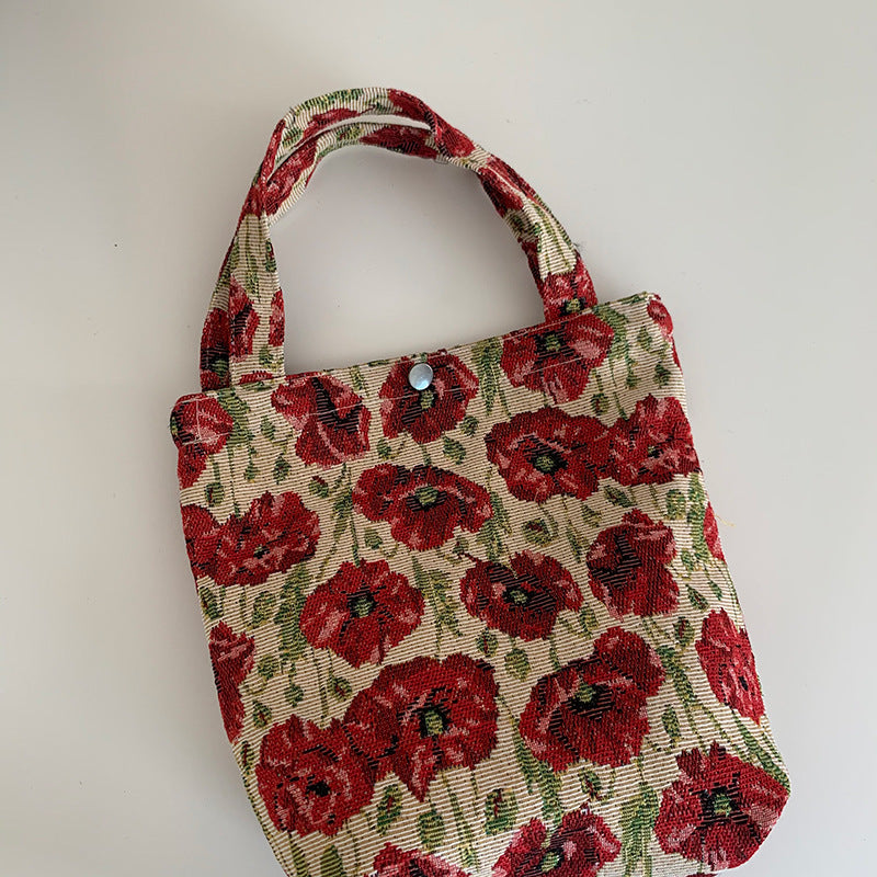 Mountain Vintage Jacquard Yarn-dyed Portable Ins Ladies Hand Bag