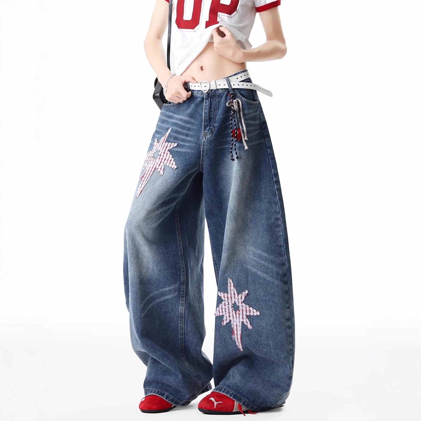 Retro XINGX Patch Machete Jeans Loose Wide Leg Pants
