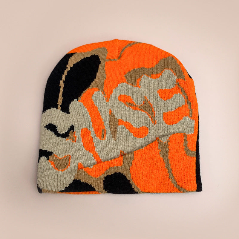 American Contrast Color Letter Jacquard Knitted Hat