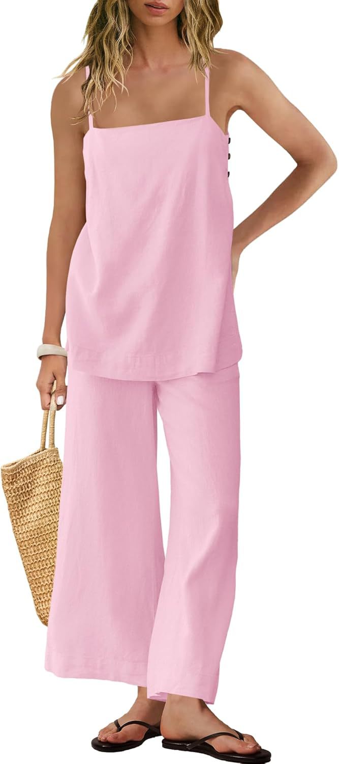 Fashionable Casual Womens Spaghetti-Strap Tank Top And Pants Set