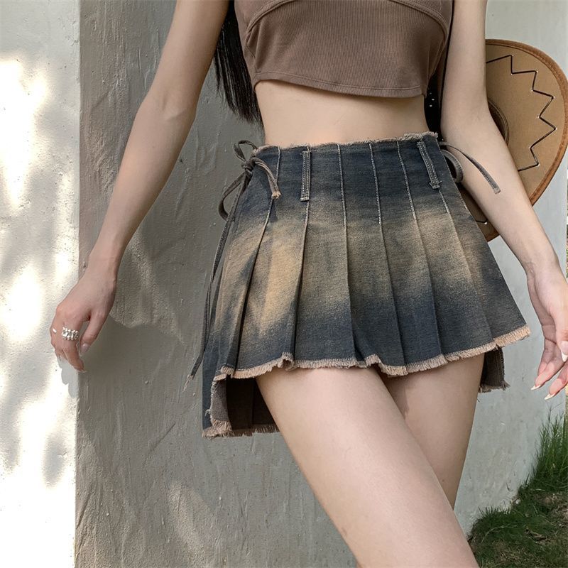One-piece Denim Skirt Sexy Slim Fit Slimming Small Street Pleated Skirt