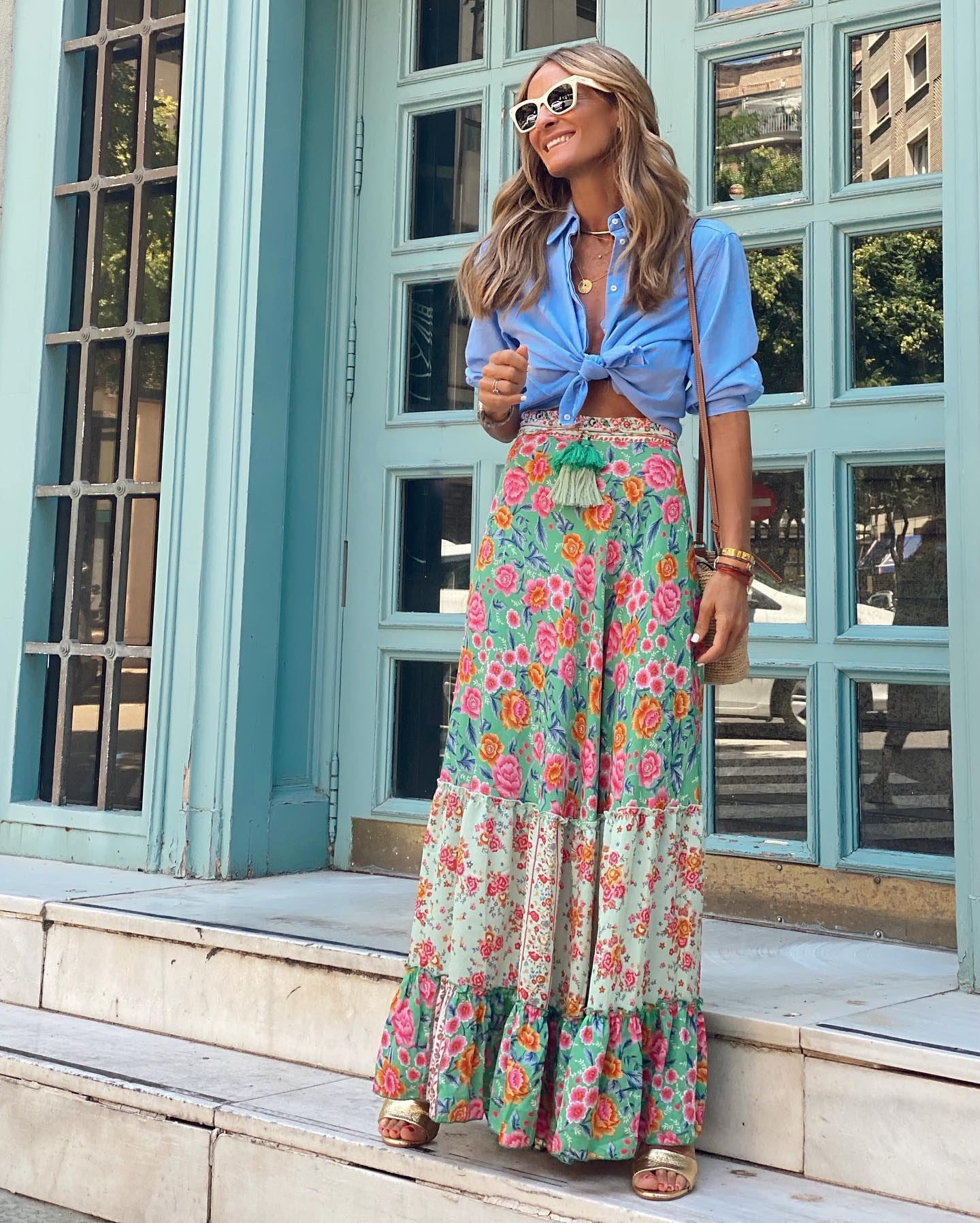Women's Printed Long Skirt With Ruffle Edge Skirt