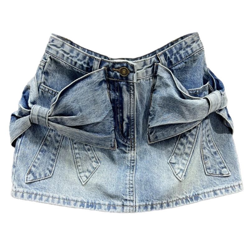 Three-dimensional Bow Denim Skirt