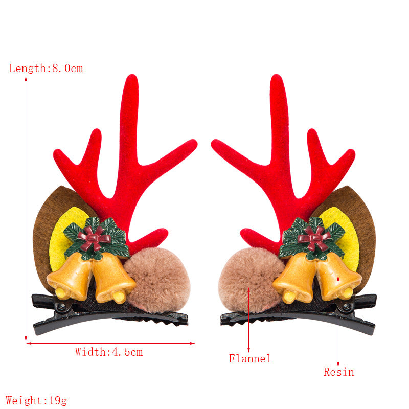 Christmas Series Cute Moose Horns Bells Flannel Two-piece Hairpin