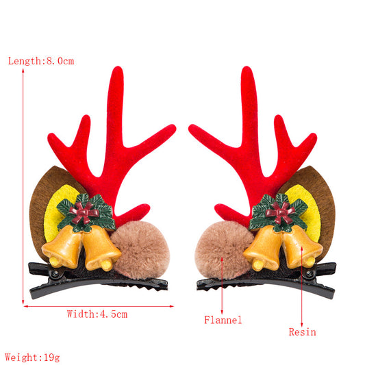 Christmas Series Cute Moose Horns Bells Flannel Two-piece Hairpin