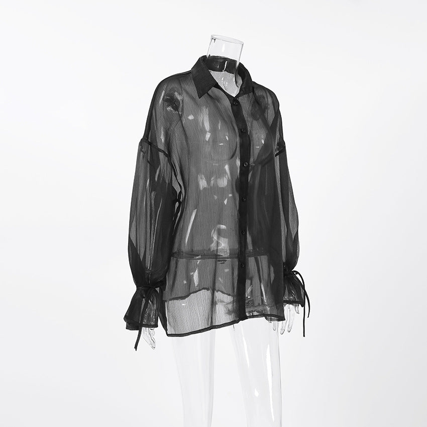 Damemode Design Sans Gennemsigtig Sort Gaze Bluse