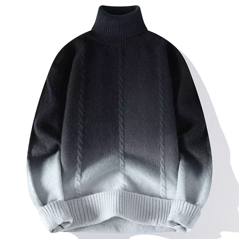 Mens Fashionable High-Neck Gradient Knitted Sweater