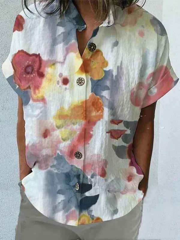 Casual Loose Floral Print Short Sleeve Shirt