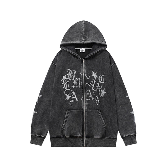 Old Washed Cardigan Hooded Sweater For Men And Women
