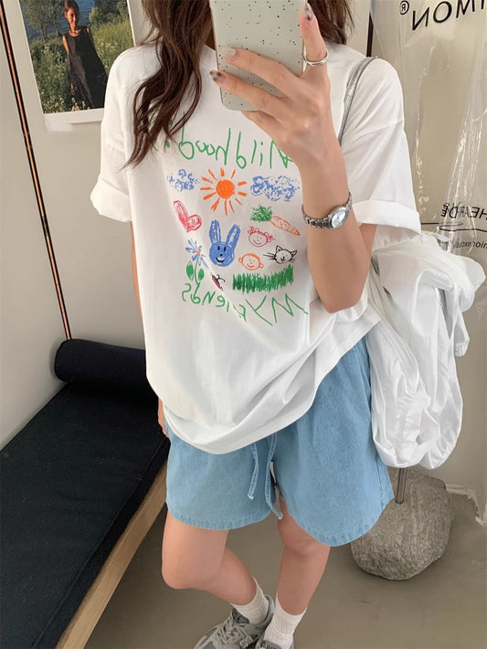 Women's Vintage Flower Graffiti Printing Top