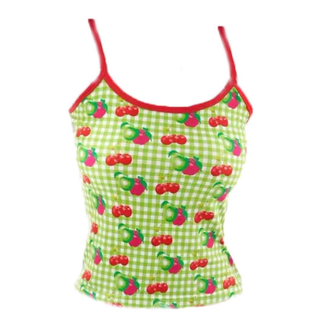 Fruit Plaid Cherry Apple Women's Vest Sleeveless Top