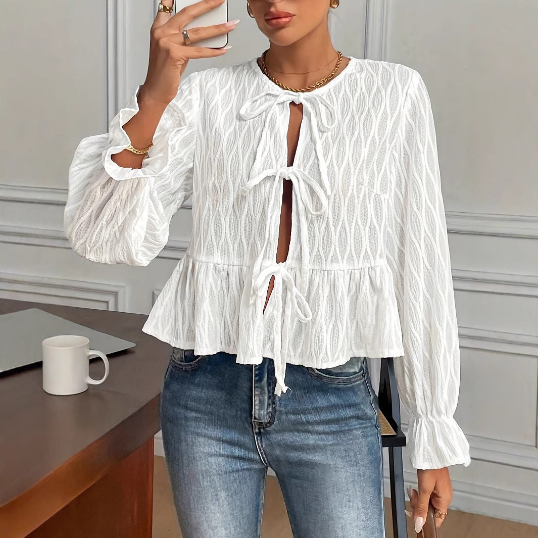 Long-sleeve Tie-front Casual Versatile Women's Top