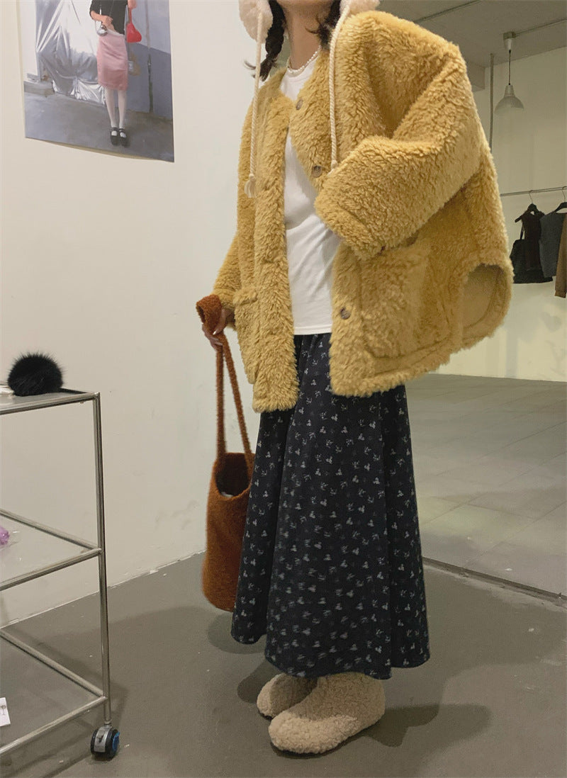 match And Sweet Velvet Elastic Waist Floral Skirt