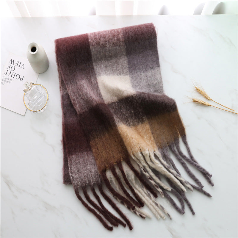 Women's Long Thick Beard Plaid Color Matching Scarf