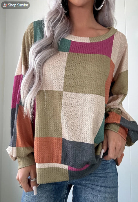 Printed Texture Knitted Long Sleeve Loose Top
