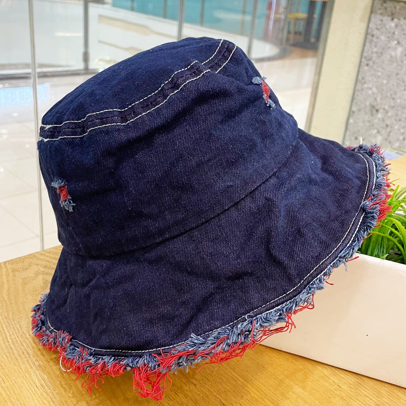 Made Of Old Rough Edge Denim Fisherman Hat Women's Sun Protection Retro