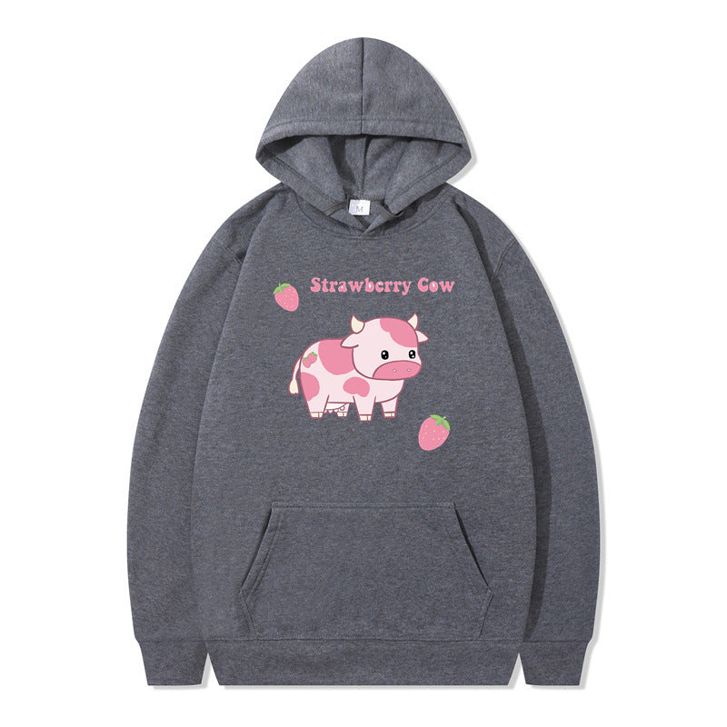 Strawberry Milk Print Langærmet Hættetrøje