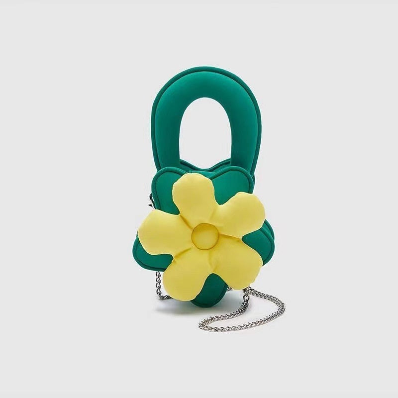 Three-dimensional Colorful Flower Hand-held One-shoulder Messenger Chain Bag