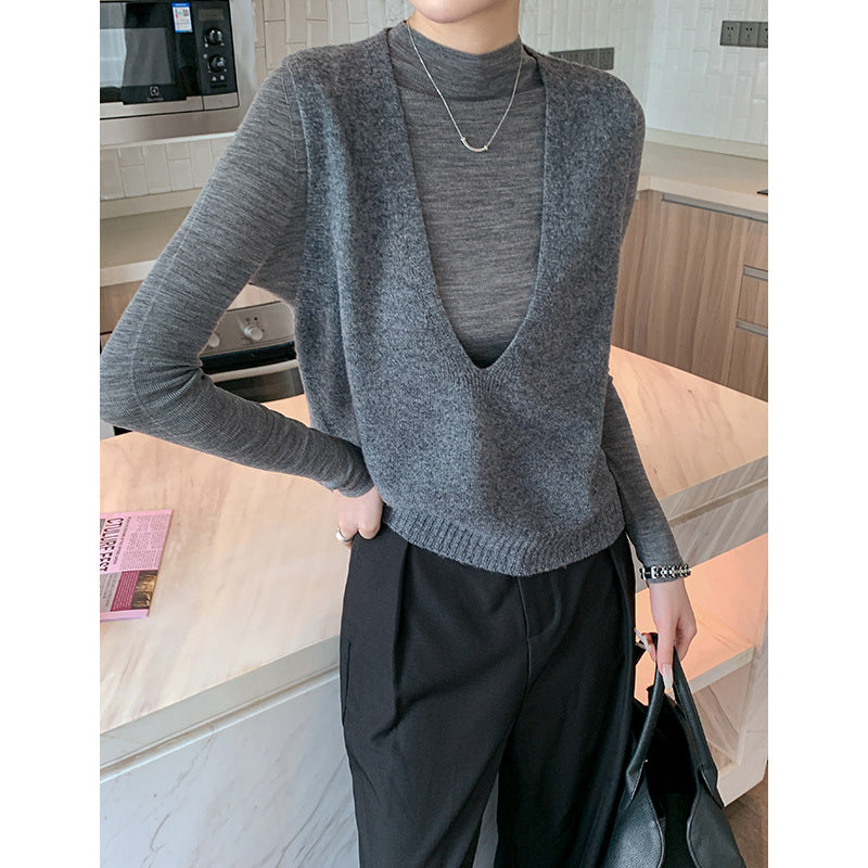Elegant Deep V-neck Pure Wool Versatile Layered Knit Vest