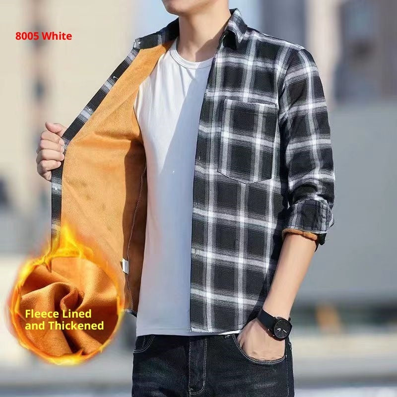 Fleece-lined Thickened Winter Men's Plaid Long-sleeve Shirt